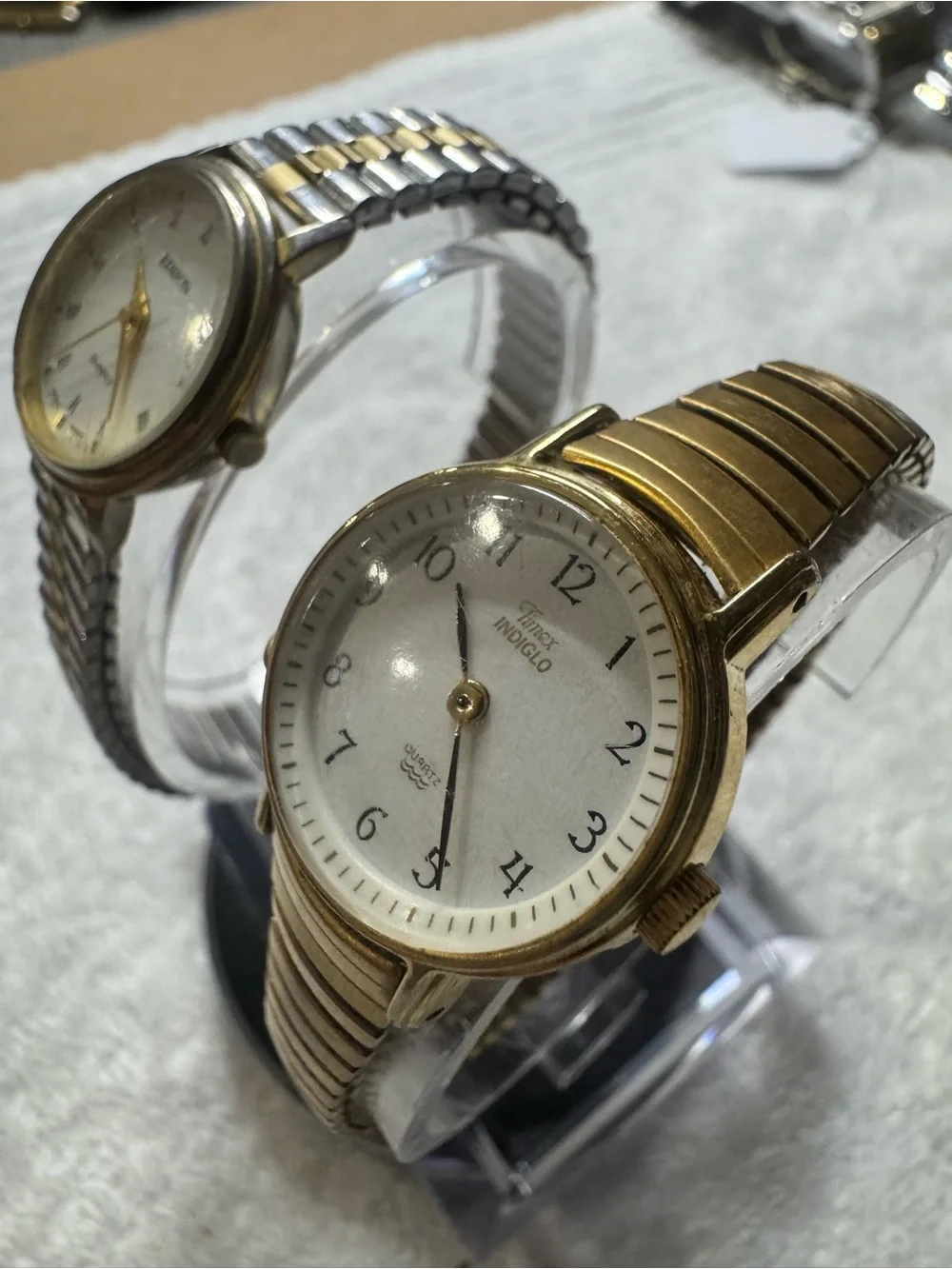 Timex Women's Round White Dial Watch with Gold Tone Bracelet